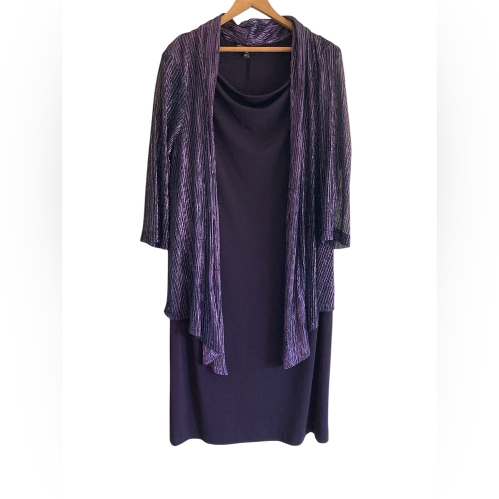 Connected Apparel Purple Metallic Cardigan Sheath Dress